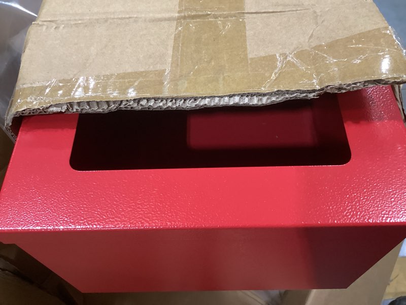 Condition photo showing As Is for zonon 4 pcs red fire extinguisher cabinet wall & surface mount 24-3/4 h x 10-1/4 w x 6-3/4 d steel fire extinguisher box holder case with handle for indoor outdoor 4 red