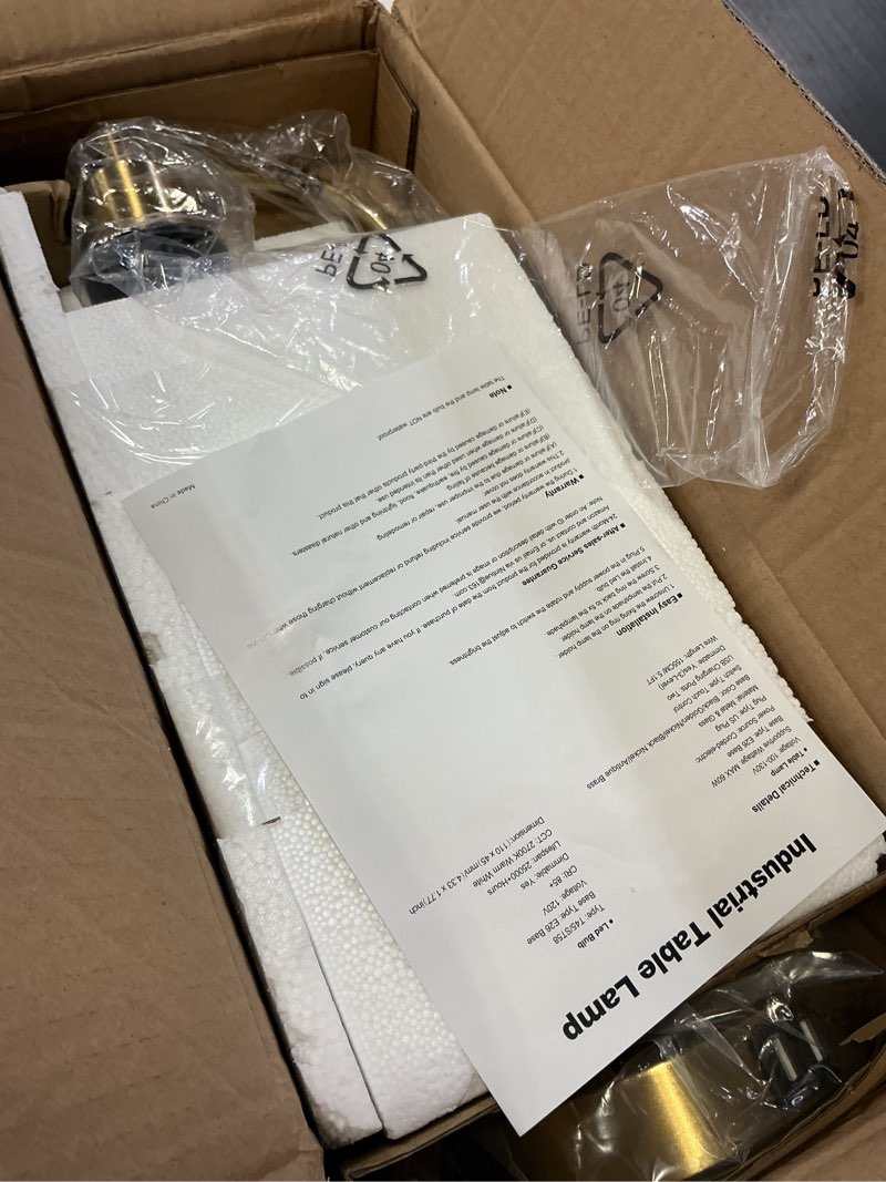 Condition photo showing New/Like New for set of 2 industrial touch control table lamps with 2 usb ports and ac outlet - 3-way dimmable gold bedside lamp nightstand desk lamps for bedroom living room, amber glass shade & 2 led bulbs included gold(2 pack)-amber glass-touch control