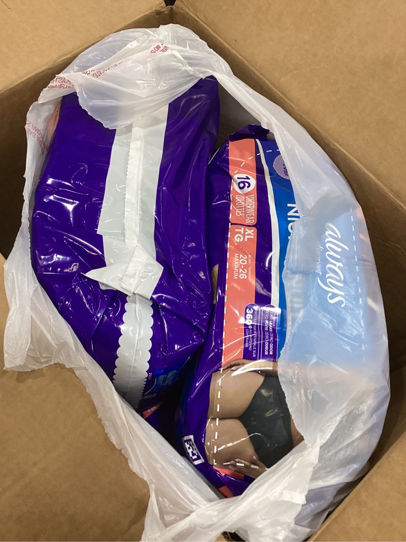 Condition photo showing As Is for Always Discreet Adult Incontinence Overnight Underwear for Women, Extra Large, Up to 100% Bladder Leak Protection, 48 Count (3 Packs of 16) X-Large 48