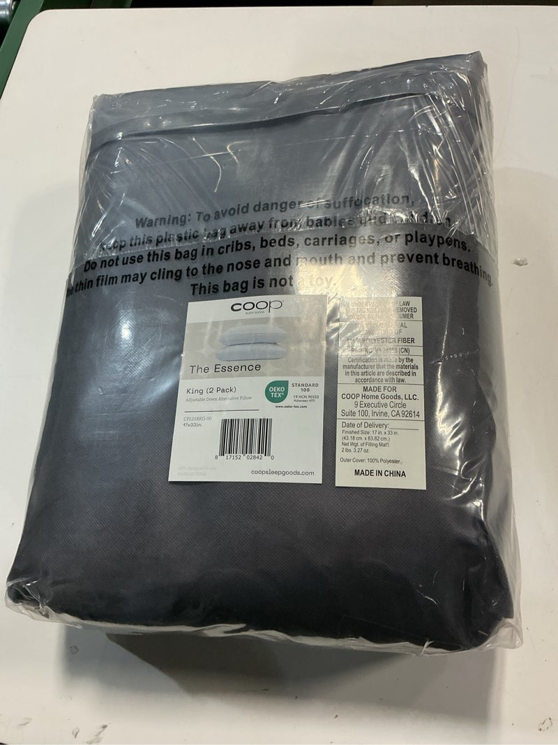 Condition photo showing New/Like New for coop home goods essence down alternative pillow set of 2, king size, best pillows for sleeping, adjustable alternative to down pillows, luxury hotel pillow for back, stomach or side sleepers essence king classic