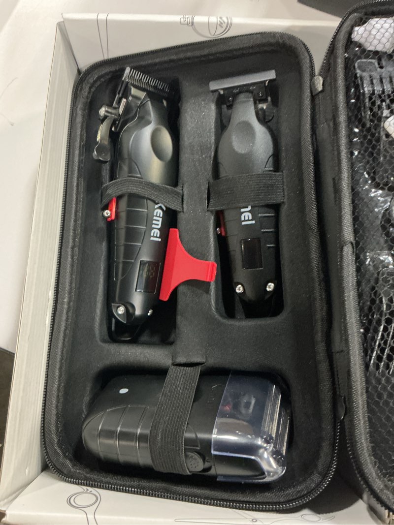 Condition photo showing Good Condition for kemei hair clippers for men professional, barber clippers and trimmers set, foil shaver for men,cordless hair clippers and barber kit, hair cutting kit, km-2293black, km-pg2290d, km-t95
