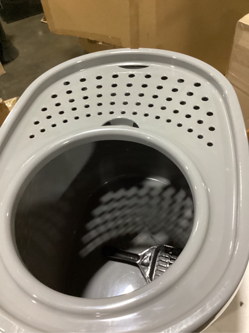 Condition photo showing Good Condition for amazon basics large cat litter box with high sides, top entry, odor control, includes scoop, 20.5 x 14.75 x 14.38 inches, grey