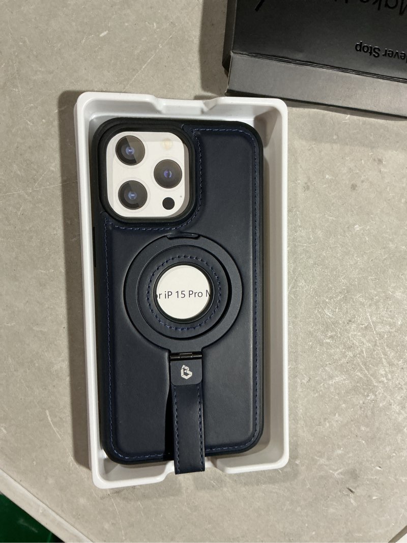 Condition photo showing Good Condition for for iPhone 15 Pro Max Leather Case with Stand, Anti-Slip Grip Ring, Fits for MagSafe (Blue, IP 15 Pro Max-6.7inch) IP 15 Pro Max Blue