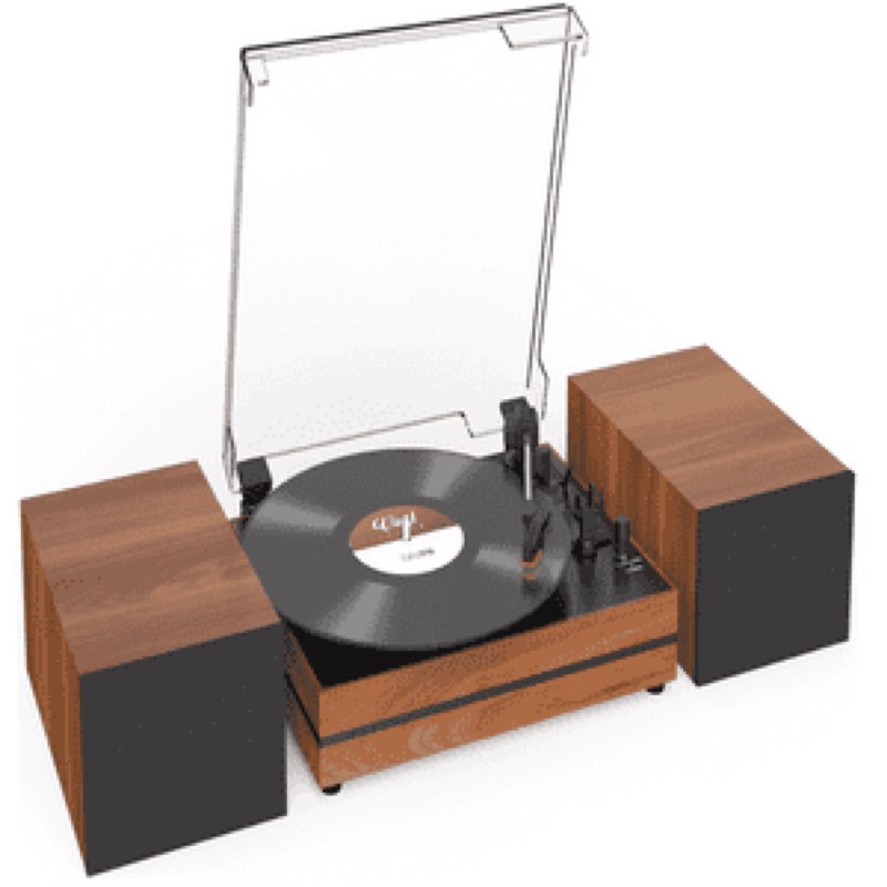 retroaudio vinyl record player with external speakers, 3-speed belt-drive turntable for vinyl albums with auto off and bluetooth input,vintage red