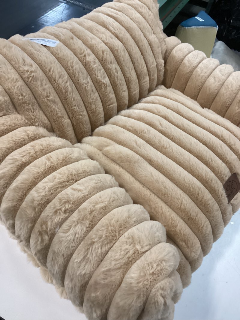 Condition photo showing As Is for Bedsure Cute Cat Couch for Pets - Fluffy Cat Sofa with Premium Soft Corduroy Fleece, Fuzzy Pet Couch Bed with Removable Washable Cover, Supportive Pet Chair for Indoor Cats, 24inch, Tuscan Beige 24x18x10" Sandy Tan