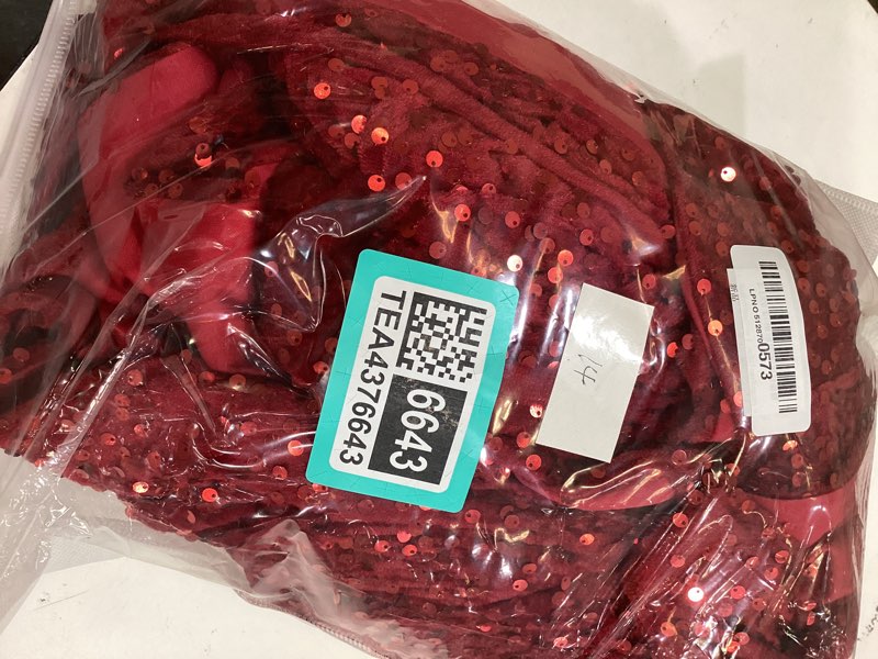 Condition photo showing New/Like New for tianzhihe sequin prom dresses 2026 long sparkly ball gowns spaghetti straps a-line formal evening party gown with pockets 14 burgundy