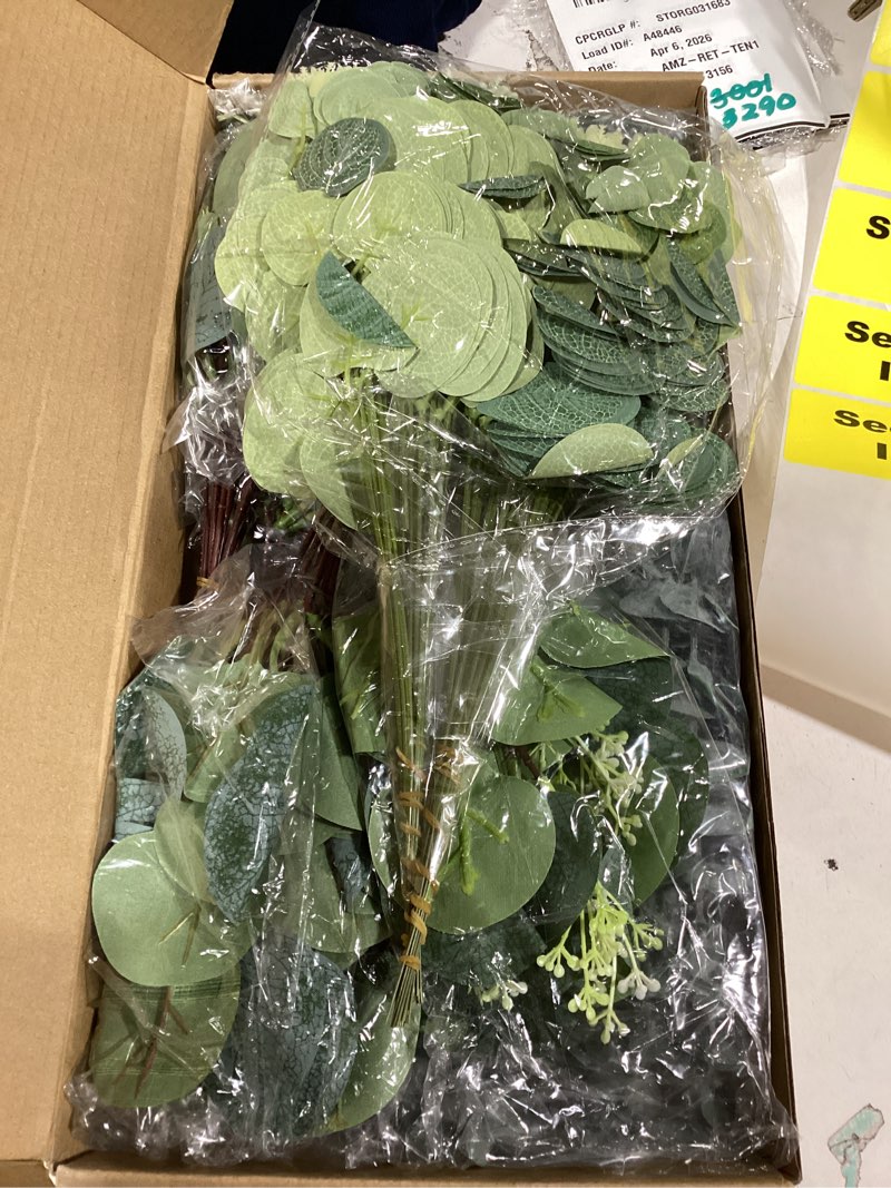 Condition photo showing New/Like New for 120 pcs 6 kinds mixed eucalyptus leaves stems bulk artificial silver dollar leaves picks dried eucalyptus bundle faux spray for wedding vase bouquet decor (eucalyptus leaves stems-120)