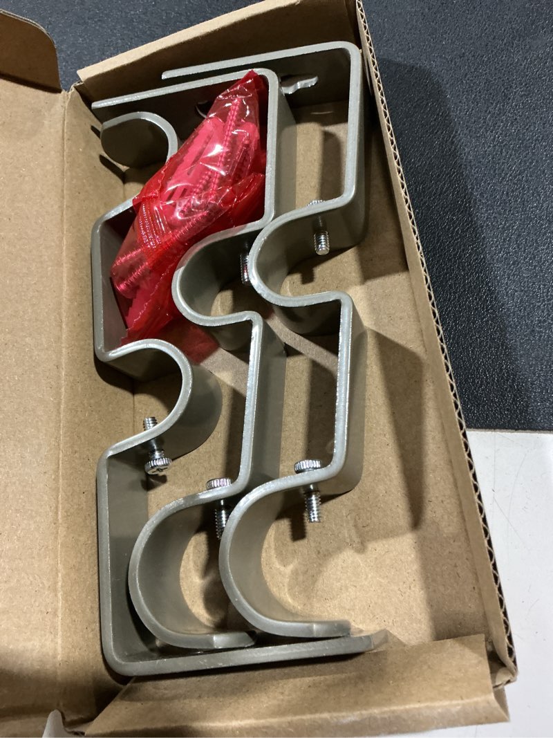 Condition photo showing Good Condition for double curtain rod bracket heavy duty curtain brackets, 3 pcs adjustable double rod holders for 3/4 and 5/8 inch (bronze) bronze 3