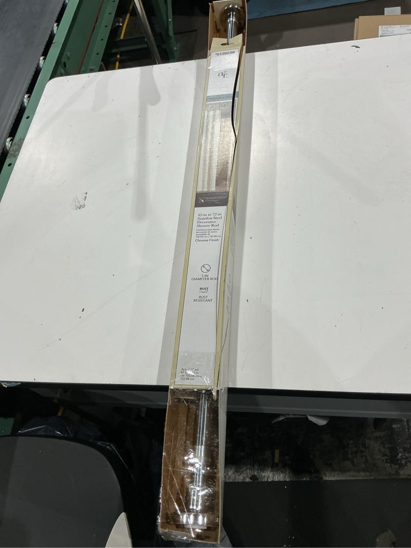 Condition photo showing As Is for allen + roth 51-in to 86-in chrome tension single straight adjustable shower curtain rod