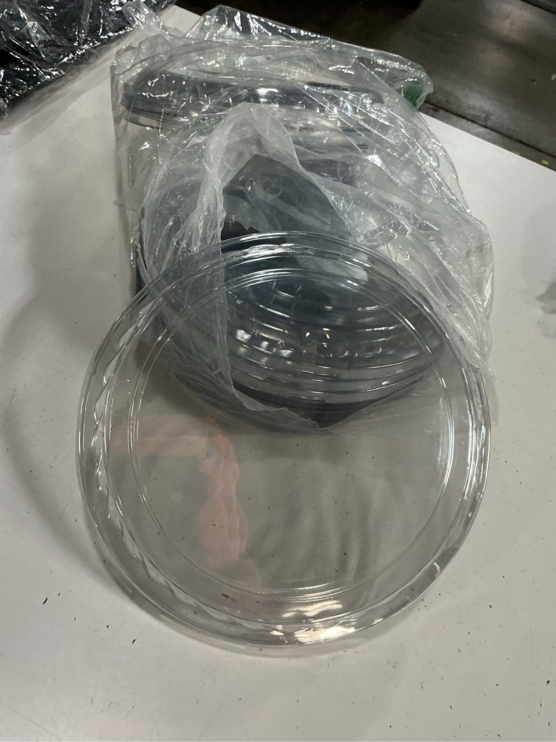 Condition photo showing New/Like New for lyellfe 30 pack plastic appetizer tray with lid, disposable veggie fruit snack tray with 5 compartment, 9.5 inch heavy duty clear round food container platter for salad, nut, olive, party
