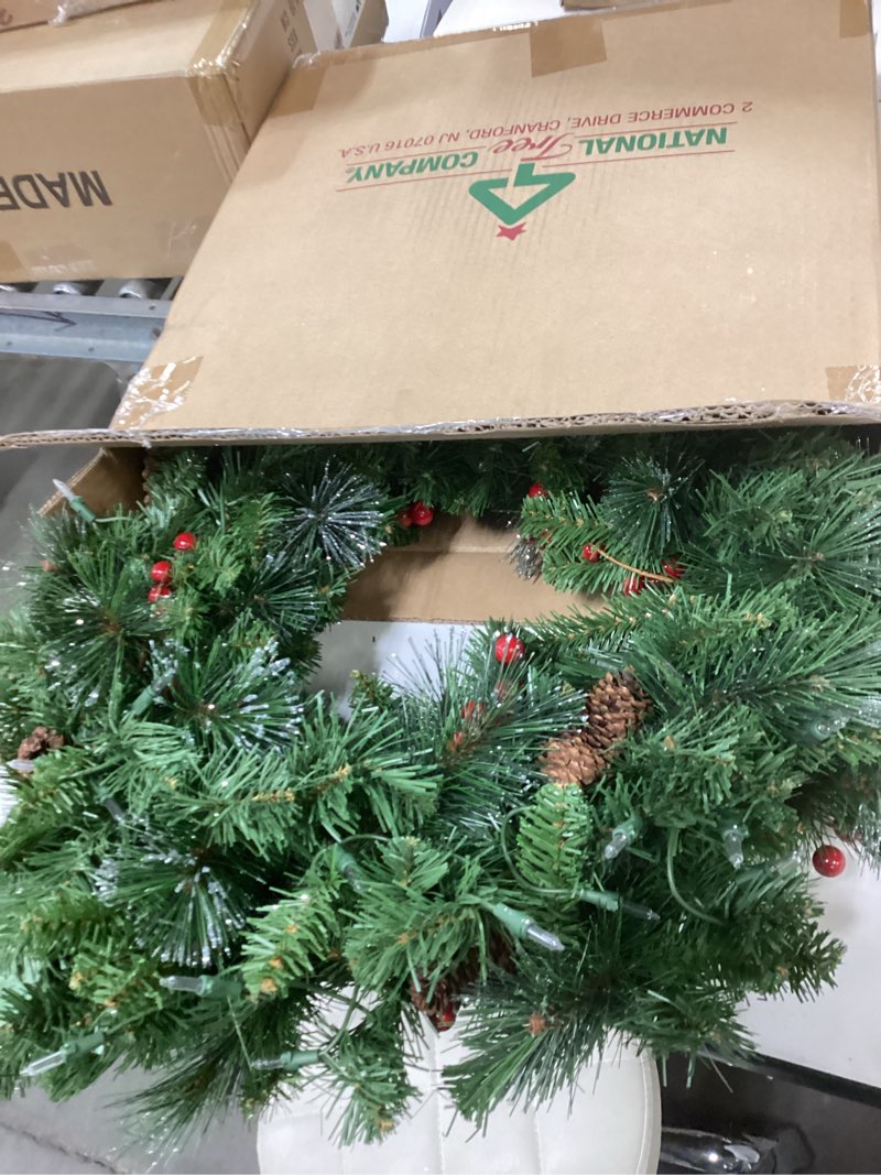 Condition photo showing Good Condition for National Tree Company 24 in Pre-Lit Crestwood Spruce Artificial Christmas Wreath, Christmas Decorati