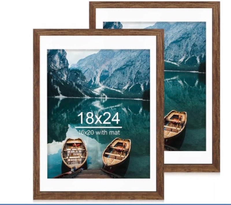 hongkee 26x20 frame set of 2, rustic brown wood style - display 26 x 20 poster without mat or picture with mat, wall mounting horizontal and vertical