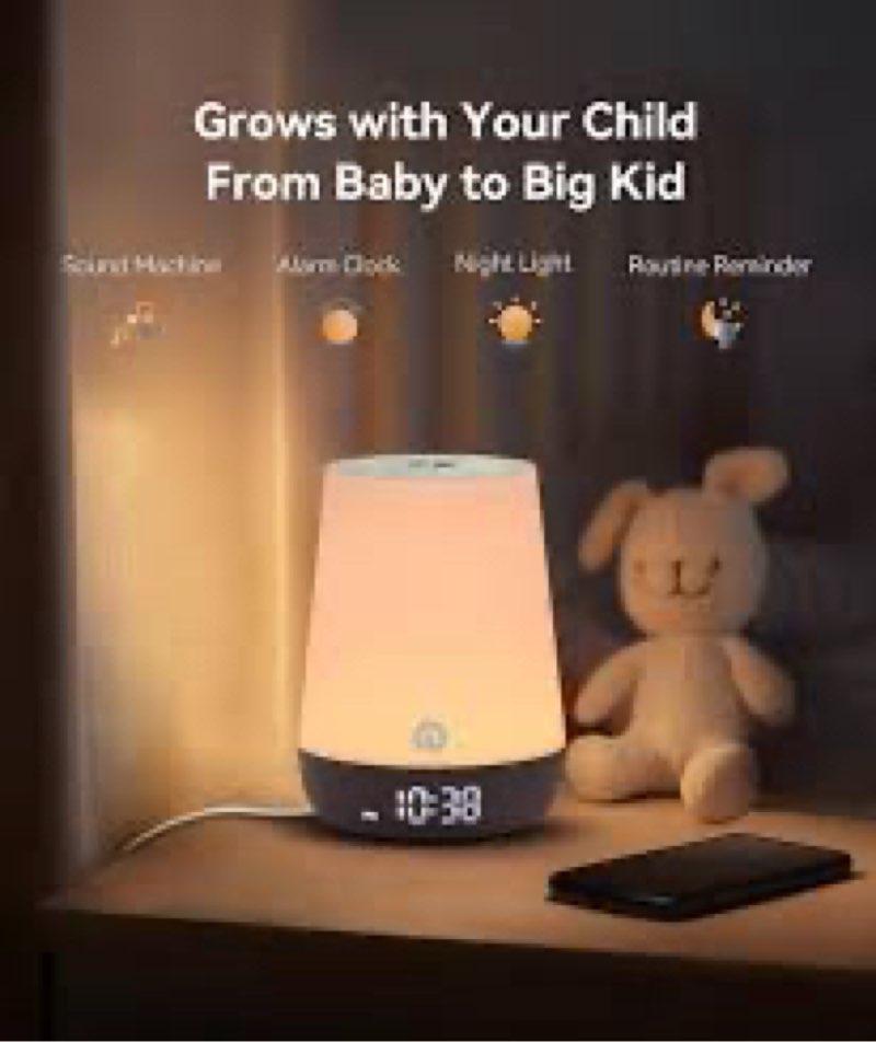 dreamegg sound machine baby - white noise sound machine baby with night light, ok to wake alarm clock, 34 soothing sounds, sleep trainer, routine builder, app control for kids nursery sleeping bedroom