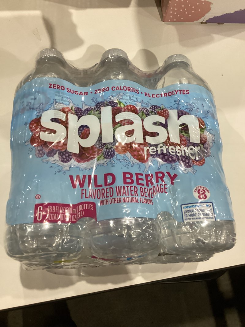 Condition photo showing New/Like New for SPLASH REFRESHER Flavored Water Bottles, Wild Berry Flavor - 6-Pack, 16.9 Fl Oz - Refreshing Flavored Bottled Water with Electrolytes - Zero Sugar & Zero Calories Wild Berry 16.9 Fl Oz (Pack of 6)