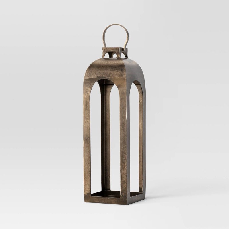 29"x9" pillar cast aluminum lantern candle holder gold set - threshold