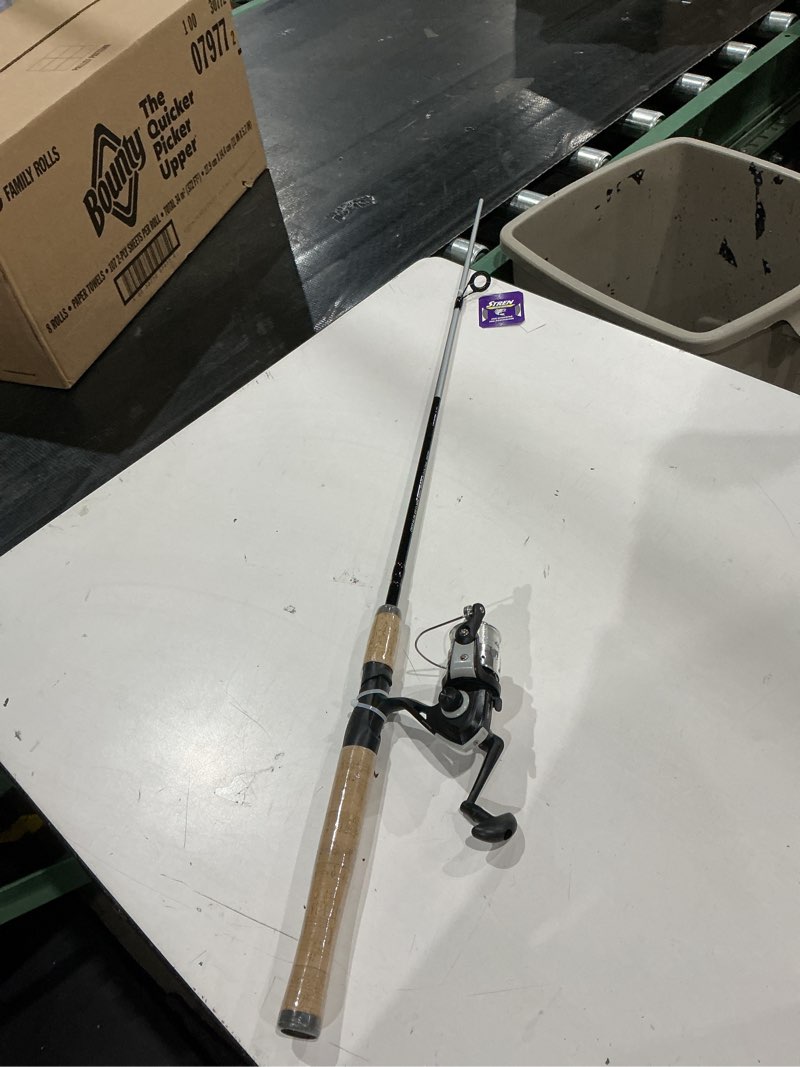 Condition photo showing As Is for shakespeare cirrus 6'6" spinning fishing rod and reel combo, 2-piece graphite rod blank, size 30 spinning reel, pre-spooled with monofilament fishing line