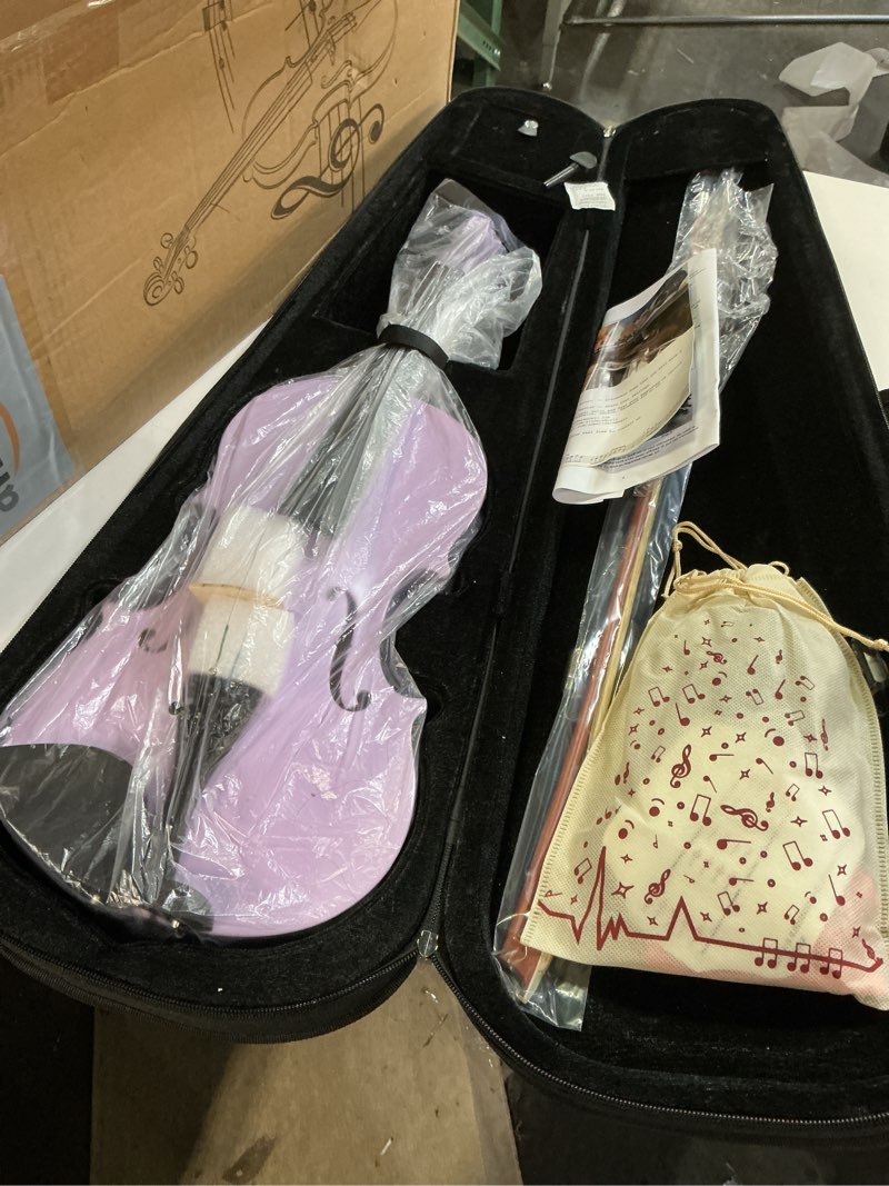 Condition photo showing As Is for ADM Acoustic Violin for Kids Beginners, 4/4 Full Size Acoustic Violin Fiddle for Teens Students Violin Starter Kit with Hard Case, Rosin, Shoulder Rest, Bow, Violin Music Stand and Strings,Purple 4/4 Full Size Purple