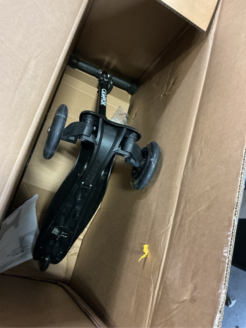 Condition photo showing Good Condition for black mini 3 wheel scooter for kids – lean-to-steer with led light-up wheels, adjustable handlebar, wide anti-slip deck, smooth pu wheels, rear foot brake – toddler scooter for ages 2+