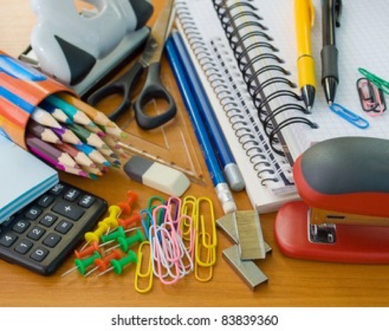 Assortment of school and office supplies