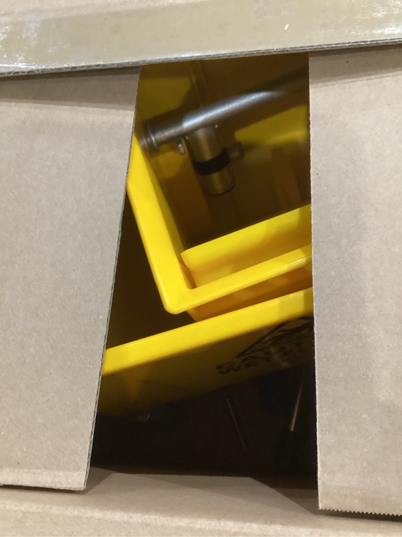 Condition photo showing As Is for Mind Reader Bucket with Wringer and Mop Set, 22 Qt (5.5 Gallon), Floor Cleaning, Wheels, 16.25" L x 10.75" W x 24.5" H, Yellow Mop Bucket and Mop Yellow