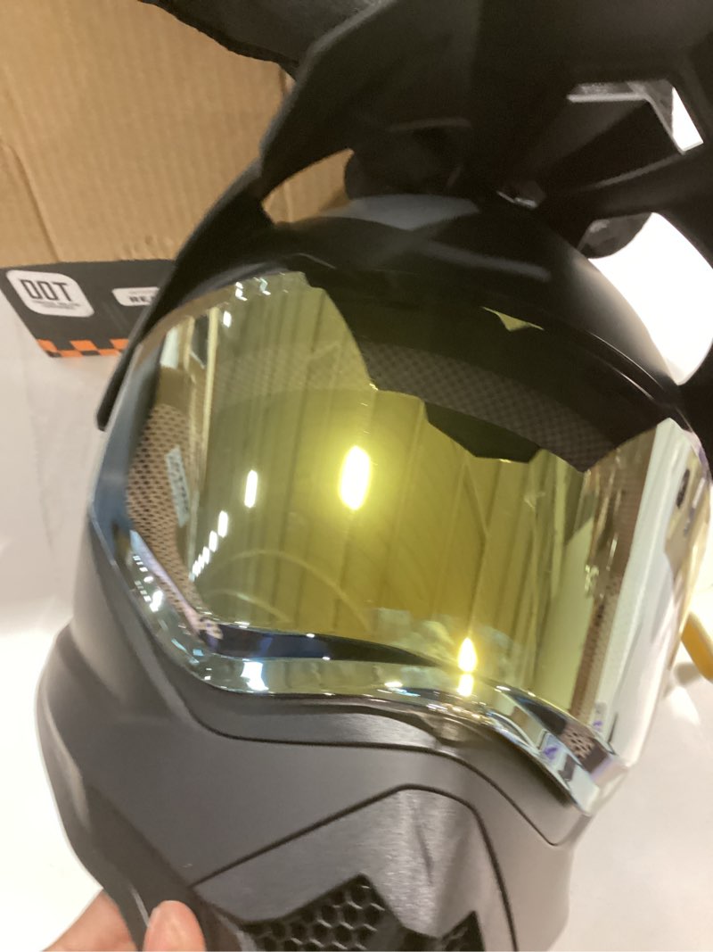Condition photo showing Good Condition for orthrus youth dirt bike helmet dot approved dual sport full face motorcycle helmet with sun visor for atv utv off-road street riding motocross bmx four wheeler snowmobile go kart(matte black, medium) matte black medium