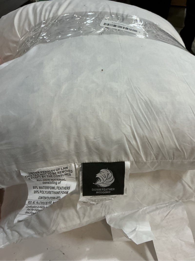 Condition photo showing As Is for Feather Down Throw Pillow Inserts 18 x 18, Set of 2, 100% Organic Cotton Shell, Soft Decorative Square Pillows Insert for Living Room Sofa, Couch, or Bed (White) 18x18 Inch(Pack of 2) White(pack of 2)