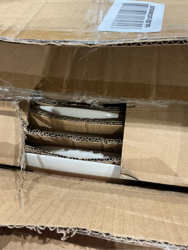 Condition photo showing New/Like New for amorarc ceramic dinnerware sets, handpainted plates and bowls set with rustic terracotta underside, scratch resistant stoneware dishes set, dishwasher & microwave safe light beige for 4(12pcs)