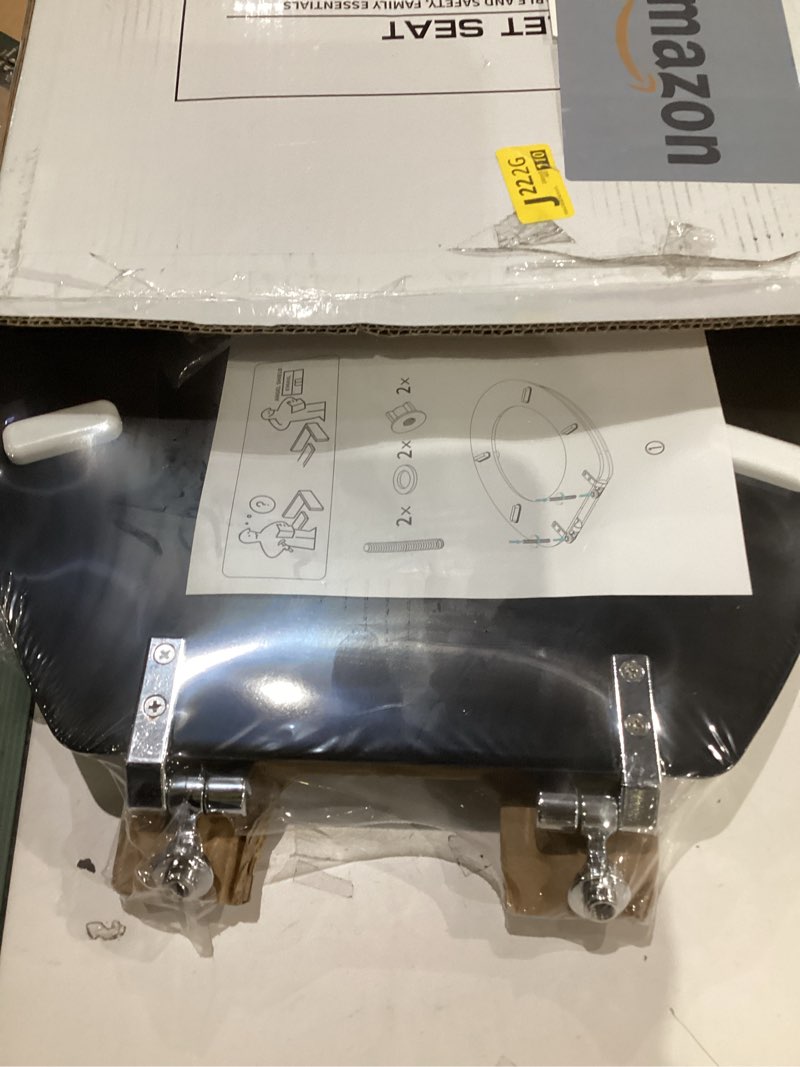 Condition photo showing New/Like New for black elongated toilet seat natural wood toilet seat with zinc alloy hinges, easy to install also easy to clean, scratch resistant toilet seat by angol shiold (elongated, black) elongated black
