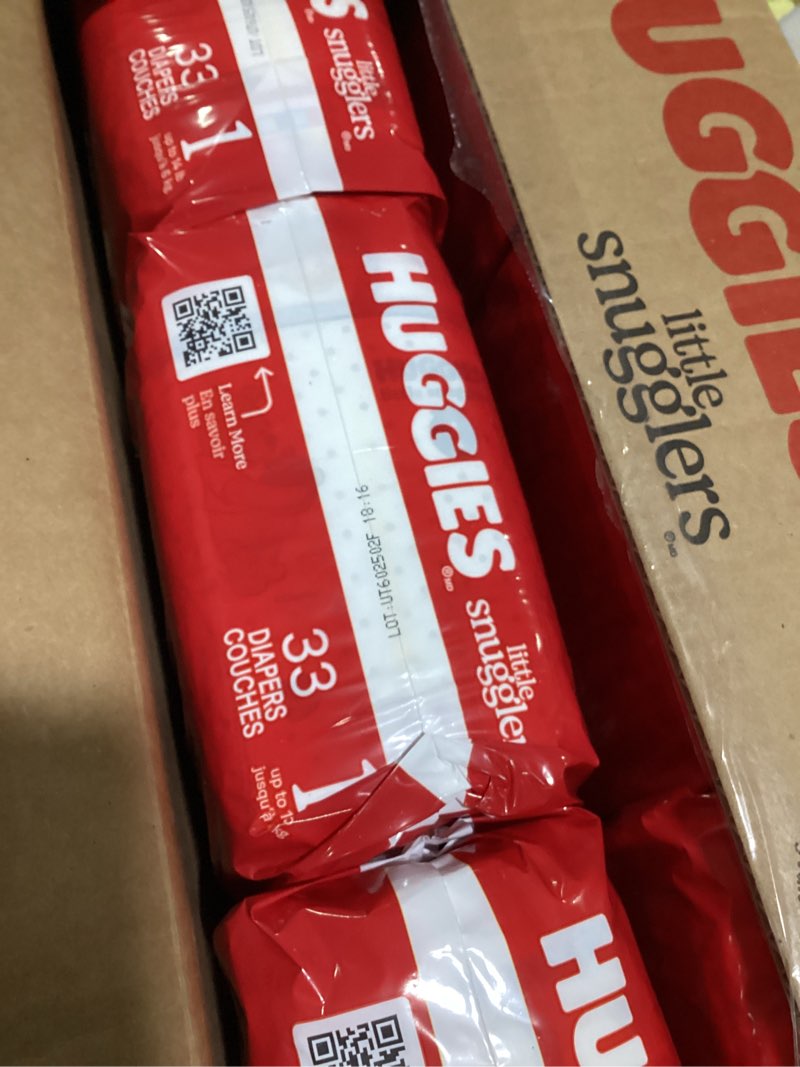 Condition photo showing As Is for huggies size 1 diapers, little snugglers diapers, size 1 (8-14 lbs), 198 count (6 packs of 33), packaging may vary