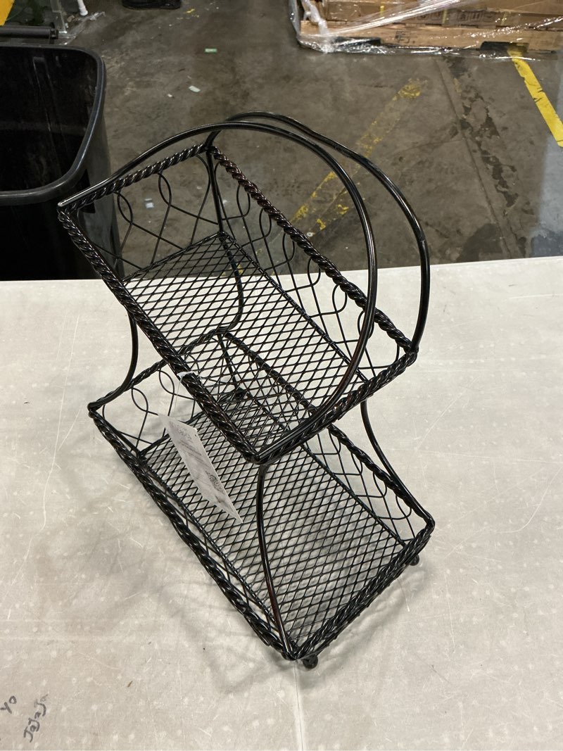 Condition photo showing Good Condition for gourmet basics by mikasa loop and lattice 2-tier flatback metal fruit basket, antique black