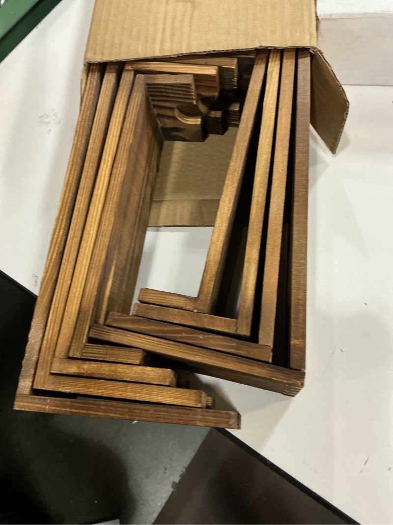 Condition photo showing Good Condition for 2 Set Wooden Tiered Risers Display Stands for Vendor Events,Stackable Wooden Cupcake Display Stand,Farmhouse Decor Wood Dessert Table Display Set,Vendor Booth Display Items,Food Display Risers for Party?12-11.2-10.4-9.6IN? 2Pack-Dark Brown