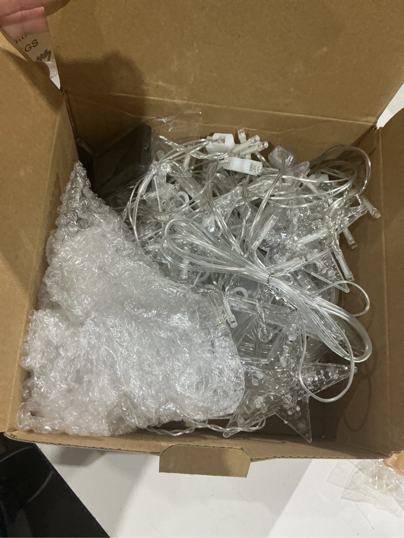 Condition photo showing New/Like New for 138 led curtain string light star moon icicle light with 8 lighting modes with timer remote usb operated dimmable fairy string for window wall home decoration warm white