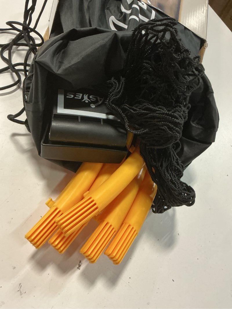 Condition photo showing Good Condition for fastes outdoor beach ball game includes 3 balls, net and carrying bag -roundnet game set for adults, kids, and family - perfect for beach, yard, lawn, backyard, and park black and yellow