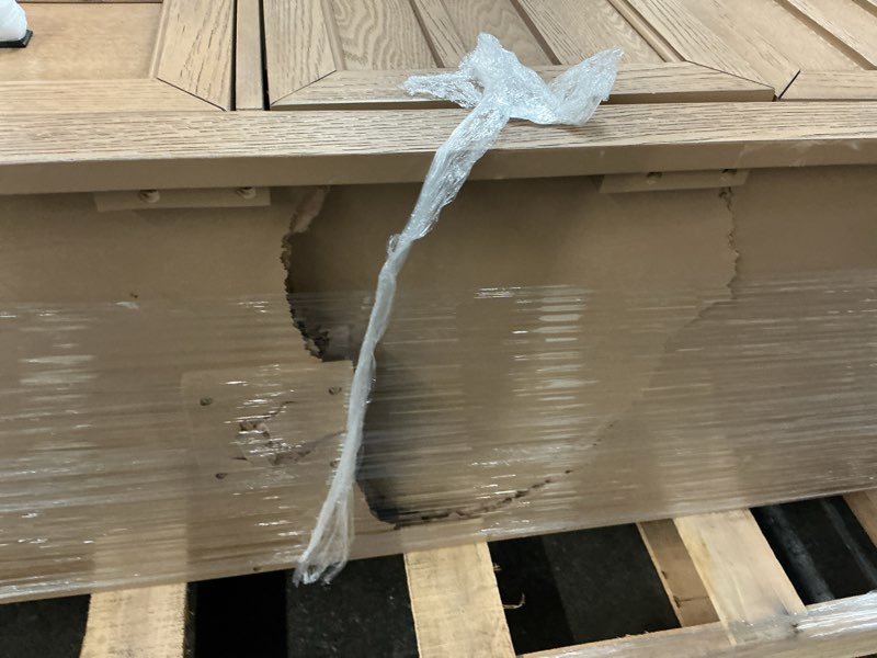 Condition photo showing As Is for allen + roth cantrell 60-in clear oak undermount double sink bathroom vanity with white