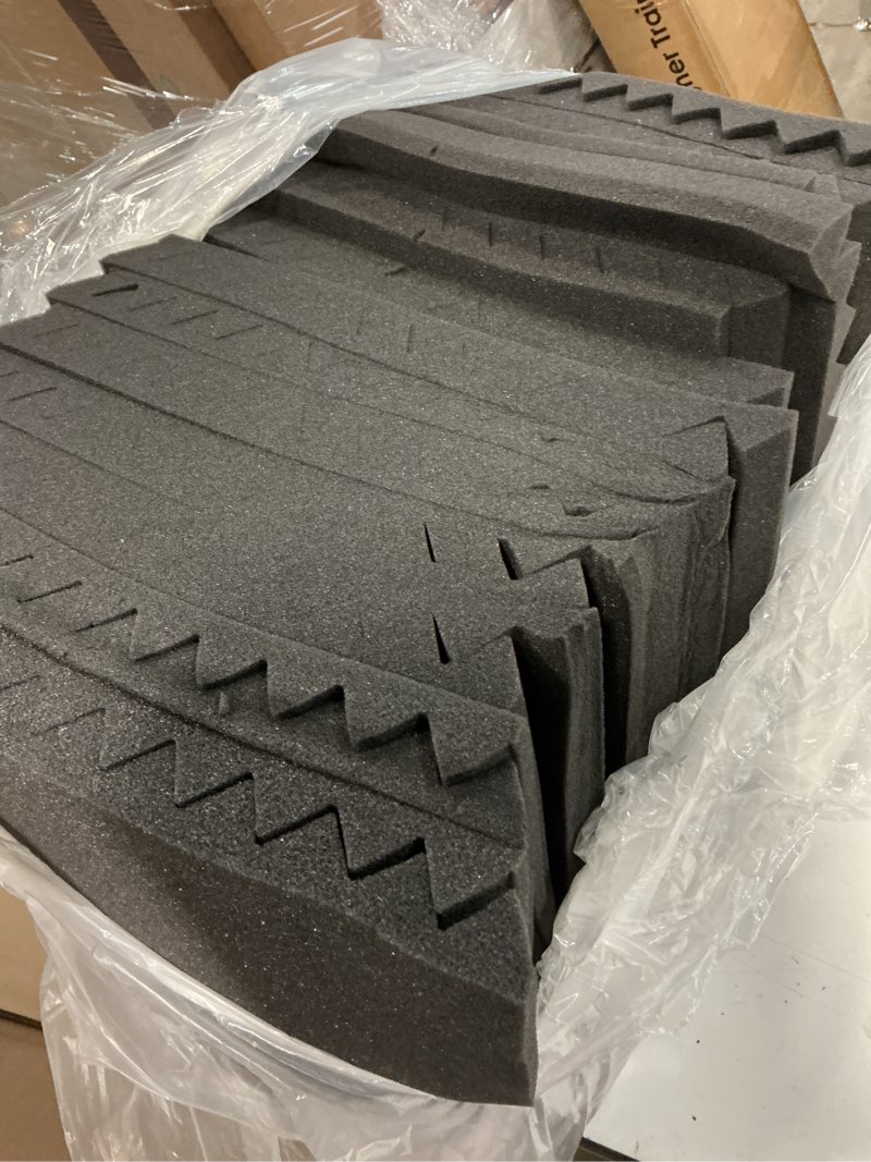 Condition photo showing Good Condition for knightsacoustic pack sound proof foam panels for walls, 1 x 12 x 12 inches acoustic foam panels, high density acoustic panels sound absorbing, black noise cancelling studio wedges(not adhesive) ppacks