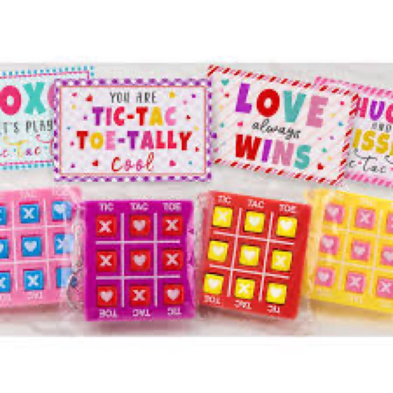 ORIENTAL CHERRY Valentines Day Gifts for Kids - 24 Pack Valentines Cards with Tic Tac Toe Keychains 