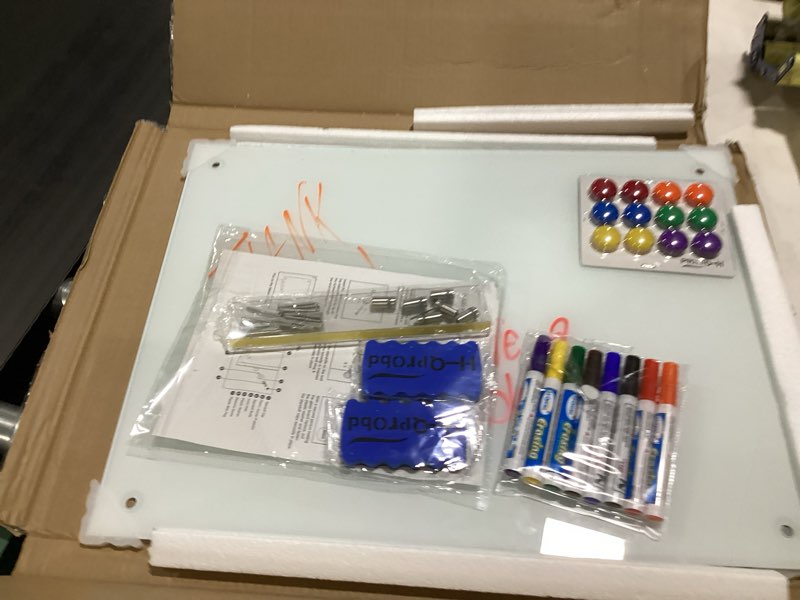 Condition photo showing Good Condition for h-qprobd white board 24”x18“ magnet dry erase boards frameless magnetic glass whiteboard for wall, wall mounted whiteboard includes 12 magnets, 8 markers and 2 erasers glass 24"x18"