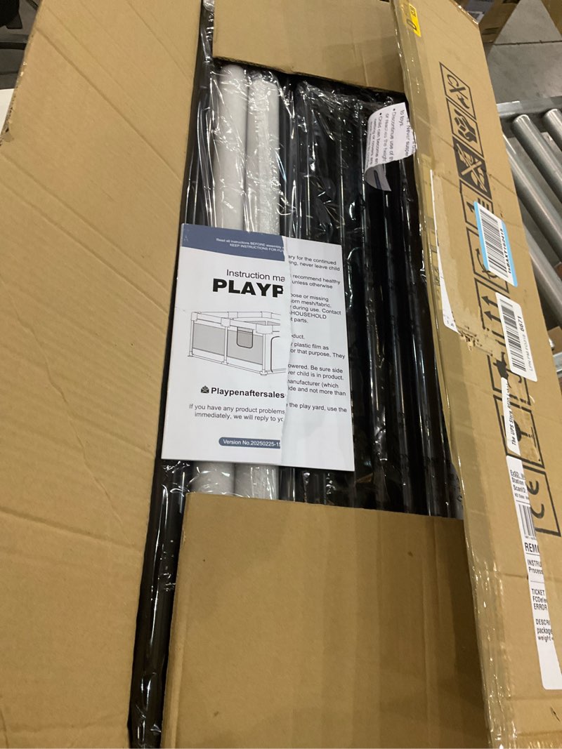 Condition photo showing New/Like New for Foldable Baby Playpen with Mat, 50''x50'' Playpen for Babies and Toddlers, Play Pen for Baby with Gate, Breathable, Collapsible Play Yard with Bag (Dark Grey, M)