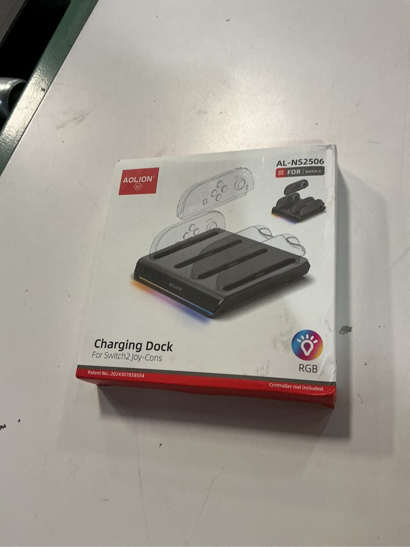 Condition photo showing New/Like New for Charger Dock for Nintend0 Switch 2 Joycon, 4-in-1 Switch 2 joycon Charging Dock with 8 RGB Lighting Modes, LED Indicators, 5V/2A Fast Magnetic Charging, Circuit Protection, and USB-C Cable (Black)