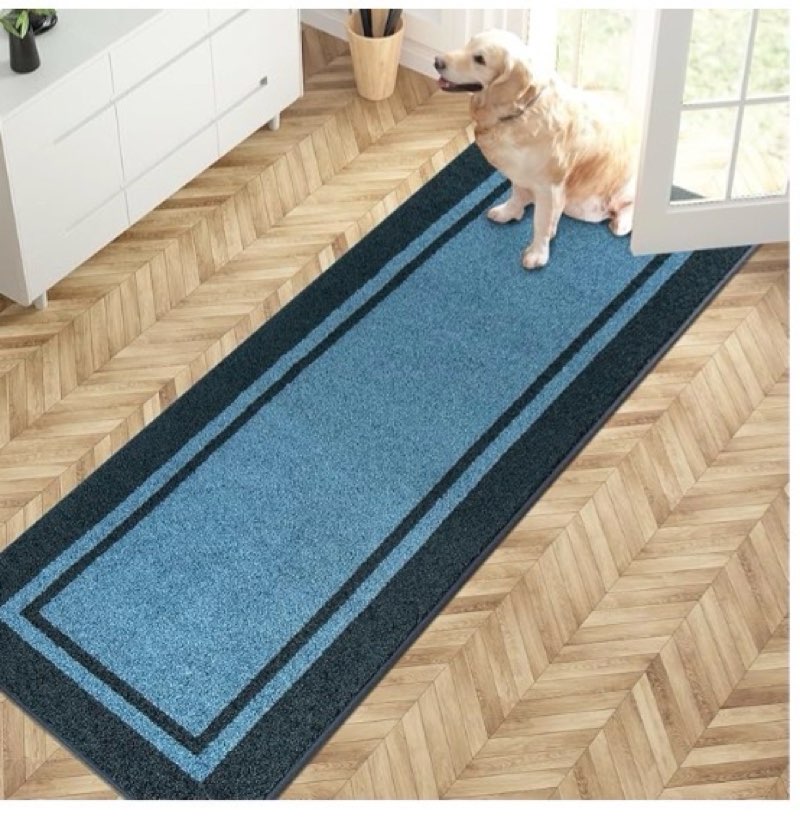 PURRUGS Dirt Trapping Door Mat 24" x 70", Non-Slip/Skid Machine Washable Entryway Rug, Shoes Scraper, Area Rug, Super Absorbent Welcome Mat for Muddy Wet Shoes and Paws, Light Blue & Navy