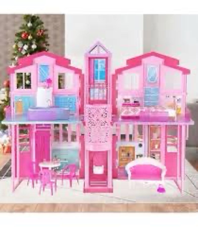 dreamy doll house, dollhouse playhouse with large rooms & big furnitures, including elevator, foldable dolls house toys gifts for girls kids ages 3