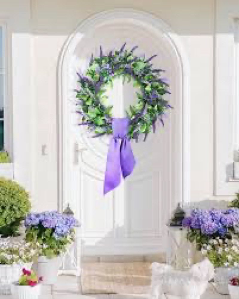 Petalyn 24 Inch Large Purple Lavender Wreath for Front Door, Artificial Summer Wreath with Eucalyptu