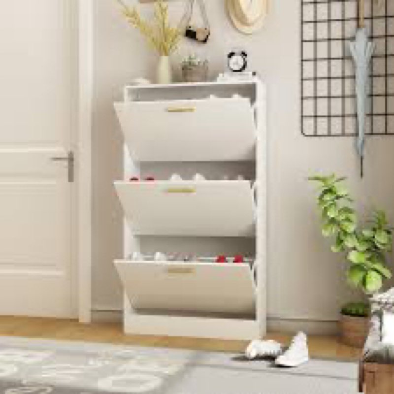 Slim Shoe Cabinet for Entryway with 3 Flip Drawers