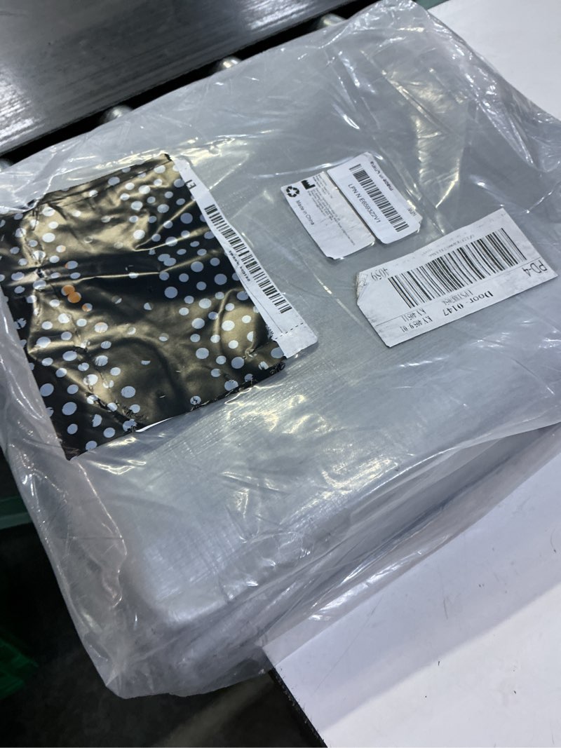 Condition photo showing Good Condition for tarp 10x20ft, 16 mil, heavy duty waterproof tarps with grommets every 23.6", 420d thick plastic tarp, uv resistant, tear & fade resistant, reinforced edges for outdoor pool, camp, tent 16mil silver 10x20