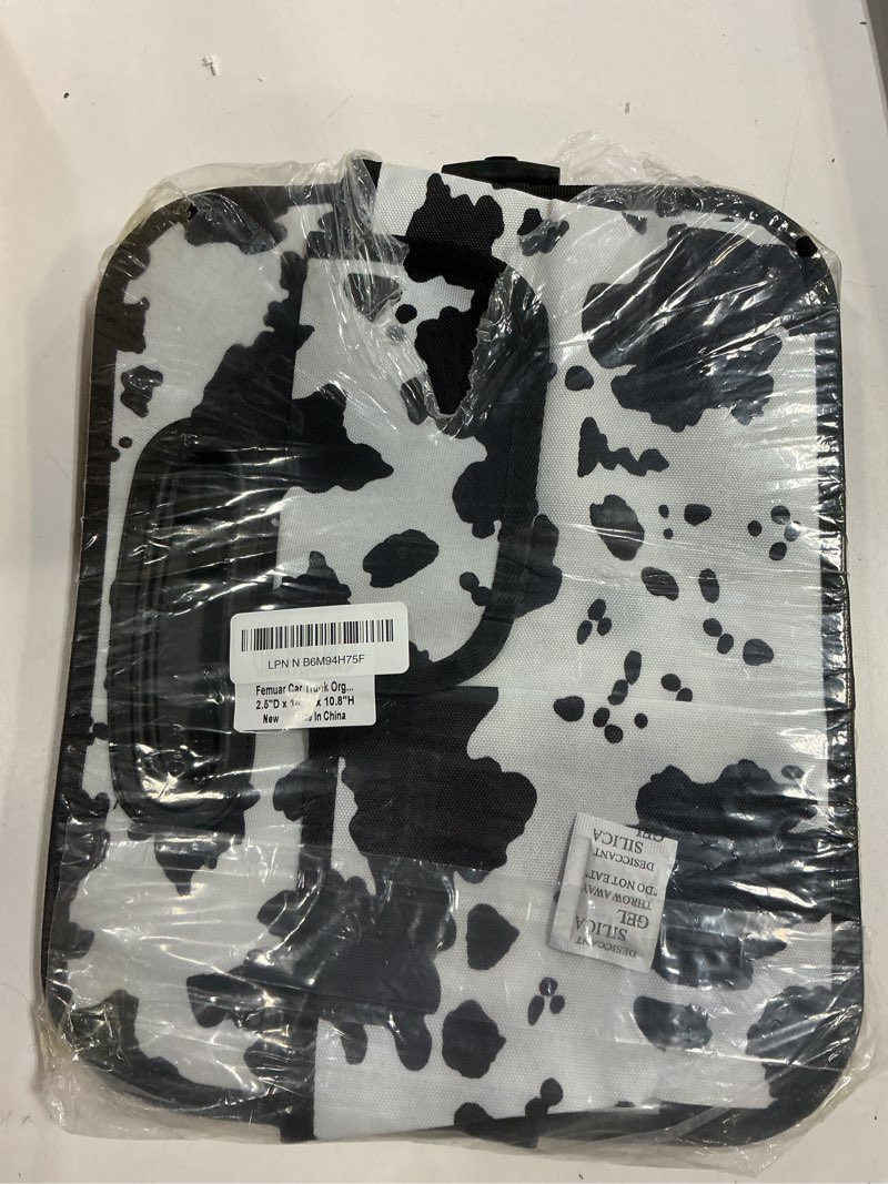 Condition photo showing Good Condition for Femuar Car Trunk Organizer, Cow Print, Vintage Style, 52L Capacity, 4 Compartments, Waterproof, Non-Slip, Collapsible, 22.5"D x 18"W x 10.8"H Standard Cow print