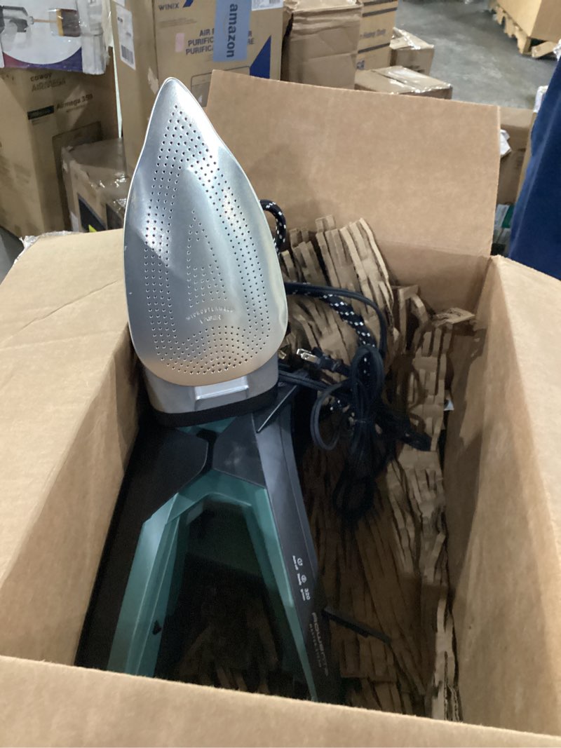 Condition photo showing As Is for Rowenta Iron Steamer for Clothes Master Steam Station, Professional Steam Iron for Clothes with Stainless Steel Soleplate, 57 Oz, 400 Microsteam Holes, Built-In Pump, 1750 Watts, Black/Green, VR8338 XL Steam Sessions
