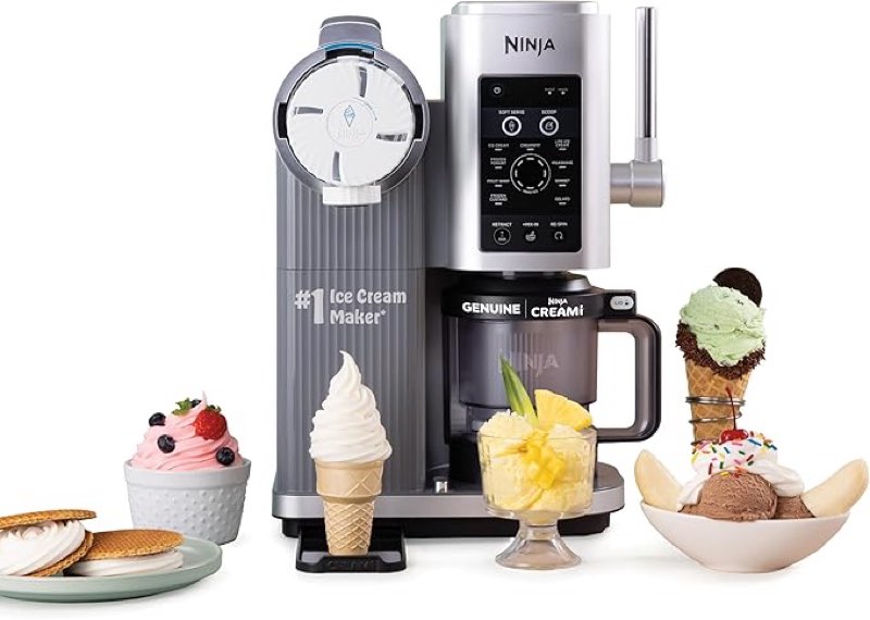 ninja creami scoop & swirl ice cream maker, soft serve desserts, sorbet, milkshakes, frozen yogurt and more, 13-in-1 programs, includes handle and two 16 oz 2-in-1 pints, nc701