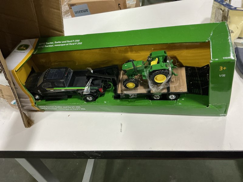 Condition photo showing Good Condition for ERTL Ford F350 Pickup and Tractor Toy Set - 1:32 Scale - Includes John Deere Tractor Toy, Ford F350 Pickup Truck Toy and Gooseneck Trailer - 17.25 x 3.2 x 4.5 inches - Ages 3 Years and Up Tractor & Ford