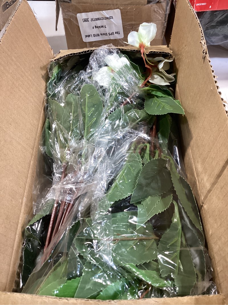 Condition photo showing Good Condition for livole 6 bundles artificial flowers for outdoors, realistic fake outdoor flowers impatiens uv resistant artificial outdoor flower for outside faux flower plants for porch garden home decor, white white 6 pcs