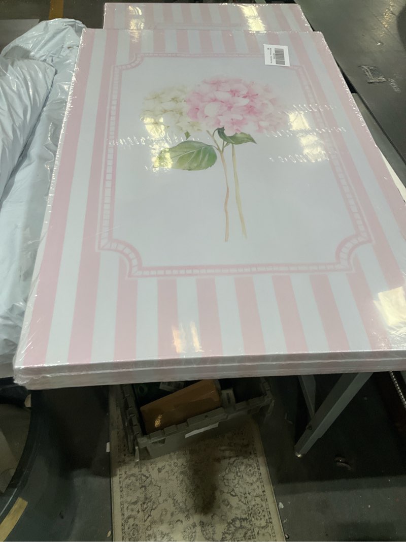 Condition photo showing New/Like New for oneoltn pink hydrangea canvas wall art pink striped floral prints wall decor watercolor flower painting artwork botanical pictures dopamine poster for living room décor 16x24x3 in ready to hang pink flower 24"l x 16"w